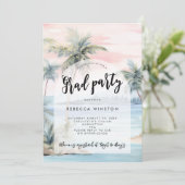 Palmbomen Sunset Graduation Party Uitnodiging (Staand voorkant)