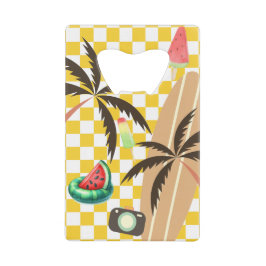 Palmbomen Surfboard Geruit Zomer Kredietkaart Flessenopener