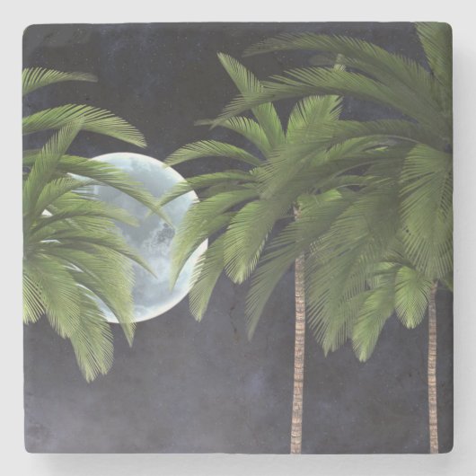 palmbomen tegen de maan stenen onderzetter (Voorkant)