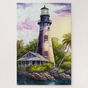 Palmbomen van het tropische regeneiland Lighthouse Legpuzzel