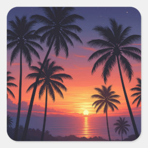 Palmbomen zonsondergang op Fiji Vierkante Sticker