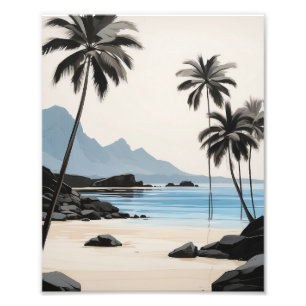 Palmbomen zwaaien op een rustig strand foto afdruk