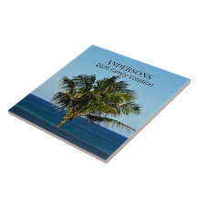 Palmboom aan zee Moment | Familienaam & Reisjaar