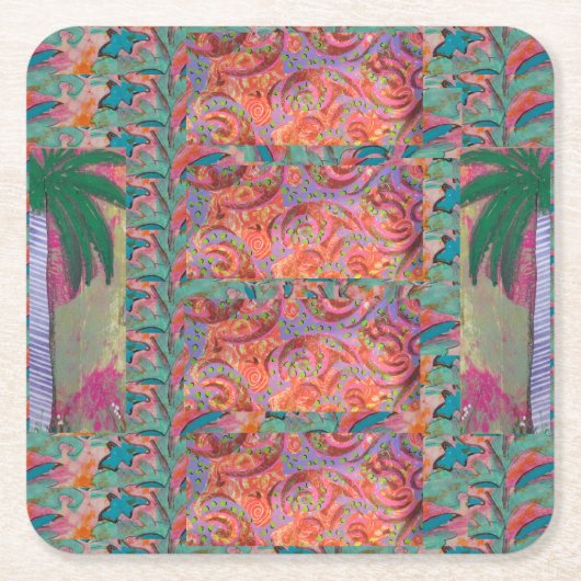Palmboom Abstract Vierkante Kartonnen Onderzetter (Voorkant)
