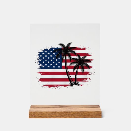 Palmboom Amerikaanse vlag Patriottisch strand vect Acryl Bord (Voorkant)