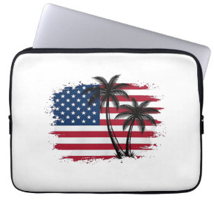 Palmboom Amerikaanse vlag Patriottisch strand vect Laptop Sleeve