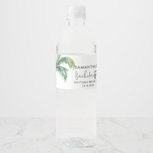 Palmboom Aquarel Persoonlijke Bachelorette Waterfles Etiket