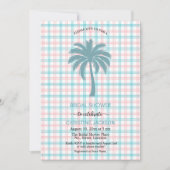 Palmboom Azure Roze Geruit QR Code Bruid Kaart (Voorkant)