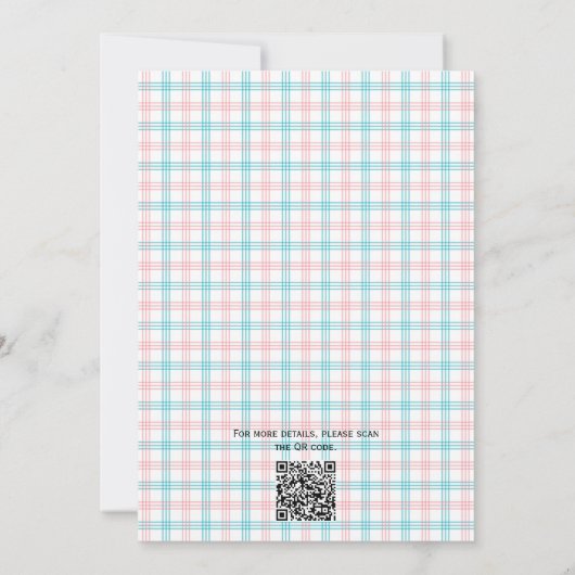 Palmboom Azure Roze Geruit QR Code Bruid Kaart (Achterkant)