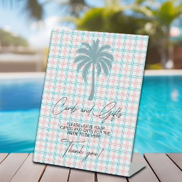 Palmboom Azure Roze Geruite Kaarten & Geschenken Reclamebord Met Voetstuk
