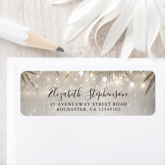 Palmboom bladeren en String Lights Beach Party Etiket (Insitu)