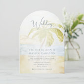 Palmboom Blauw Groen Enchantment Kustbruiloft Kaart (Staand voorkant)