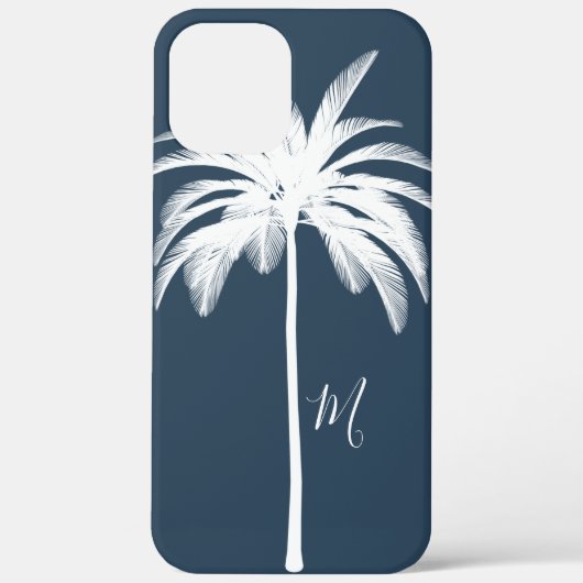 Palmboom Blauw Tropisch Elegant Monogram Case-Mate iPhone Case (Achterkant)