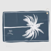 Palmboom Blauw Tropisch Elegant Monogram Golfhanddoek (Horizontaal)