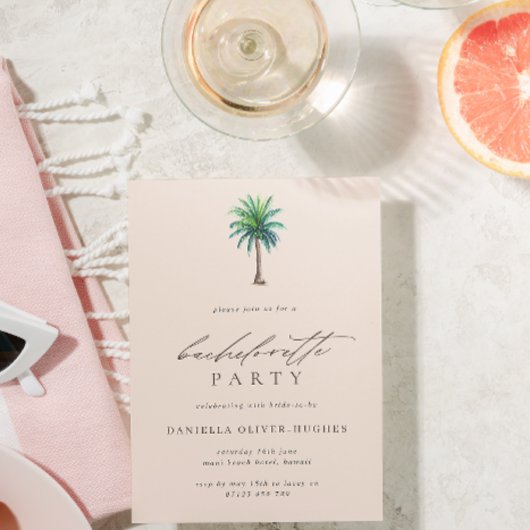 Palmboom Blush Bachelorette Party Kaart