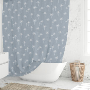 Palmboom Boho Kust Boerderij Stof Blauw Douchegordijn