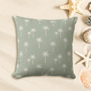 Palmboom Boho Kust Farmhouse Gedempte Salie Groen Kussen
