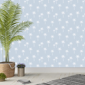 Palmboom Boho Kust Farmhouse Lichtblauw Behang