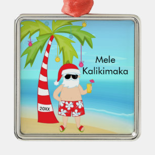 Palmboom die Kerstmis in Santa Hawaiian herstelt Metalen Ornament