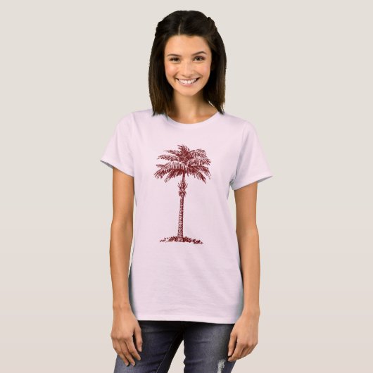 Palmboom - donkerrood t-shirt (Voorkant volledig)
