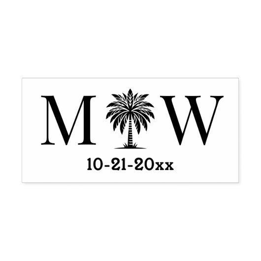 Palmboom Eerste Koppel Trouw Monogram Datum #6 Zelfinktende Stempel (Design)