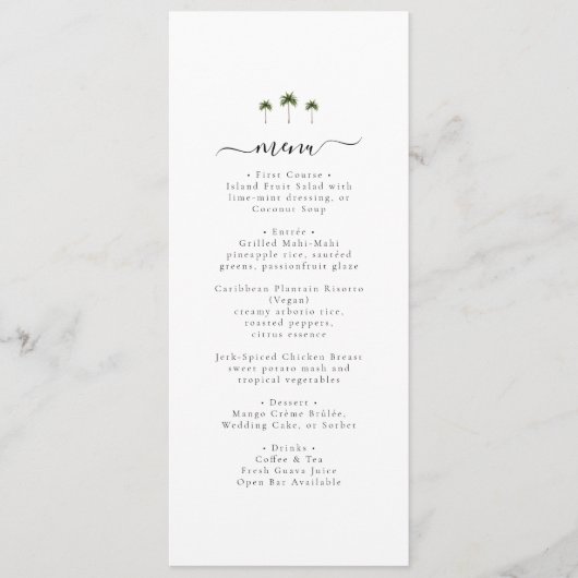 Palmboom Elegant Schrift Modern Tropisch Huwelijk Menu (Voorkant)
