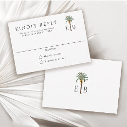Palmboom Elegante Tropische Monogram Bruiloft RSVP Kaartje
