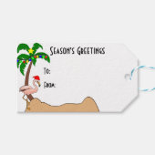 Palmboom en Flamingo's Tropische Kerstmis Cadeaulabel (Voorkant (Horizontaal))