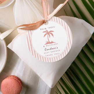 Palmboom en Fopspeen Roze Kust Baby Shower Bedankjes Labels