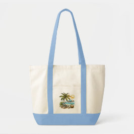 Palmboom en het strand tote bag