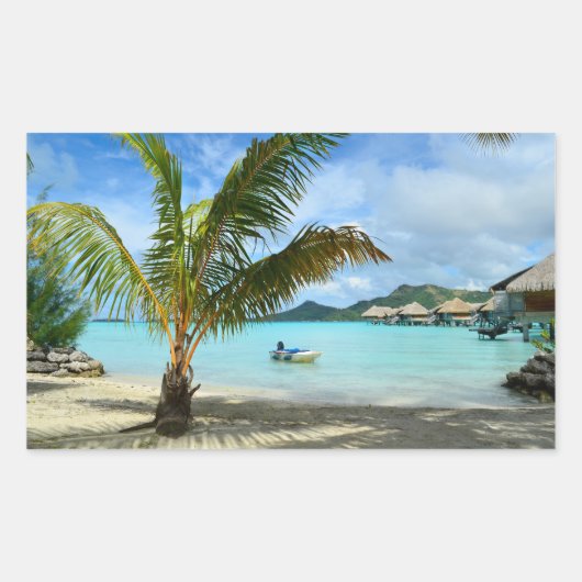 Palmboom en overwater resort rechthoek sticker (Voorkant)
