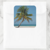 Palmboom en strand 2 vierkante sticker (Tas)