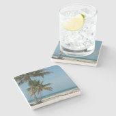 Palmboom en strand stenen onderzetter (Zijkant)