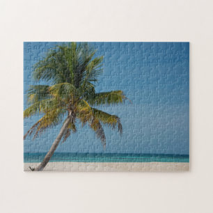 Palmboom en wit zandstrand  2 legpuzzel