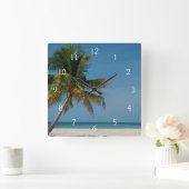 Palmboom en wit zandstrand  2 vierkante klok (Huis)