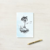 Palmboom en zeemeeuw op Post-it notes (Op bureau)