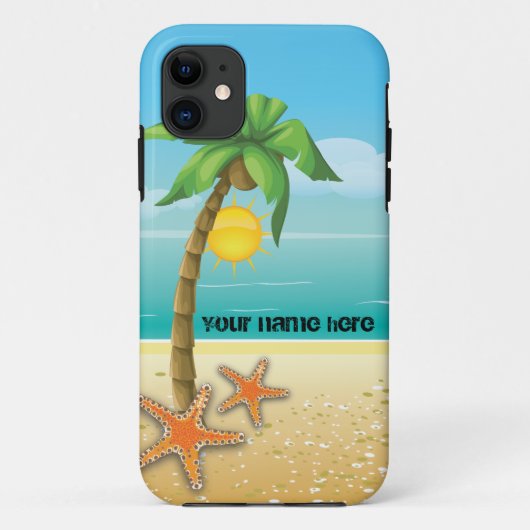 Palmboom en zeesterren tropisch landschap Case-Mate iPhone case (Achterkant)