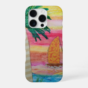 Palmboom en zeilboot iPhone 16 pro hoesje