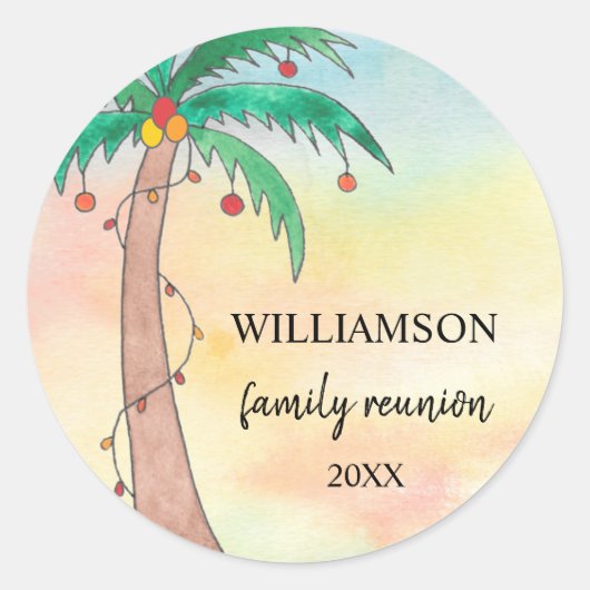 Palmboom familie reünie ronde sticker (Voorkant)
