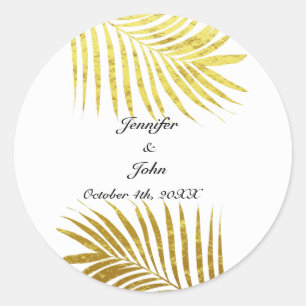 Palmboom Foliage Gold Foil Leaves Weddenschap Whit Ronde Sticker