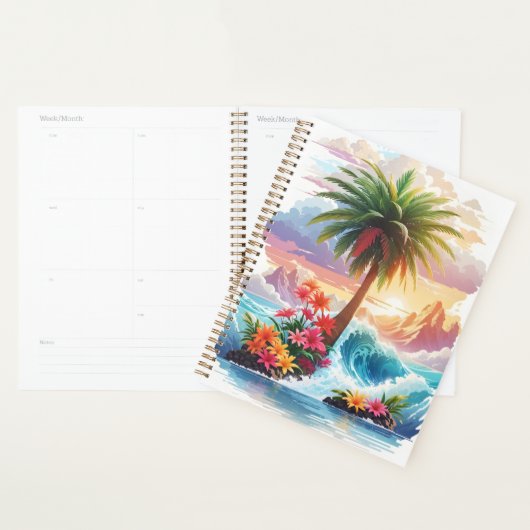 Palmboom golven en bloemen planner (Display)