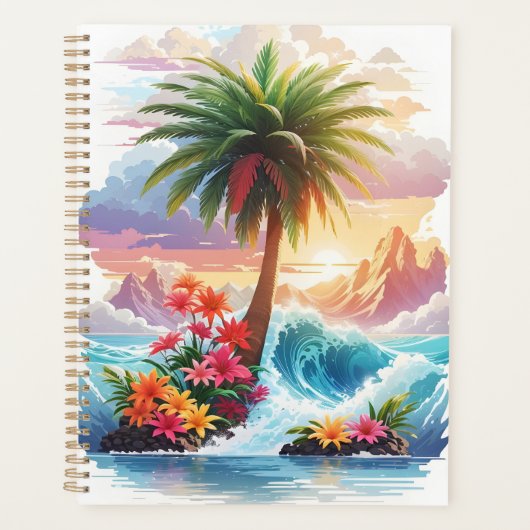 Palmboom golven en bloemen planner (Voorkant)