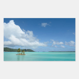 Palmboom in Bora Bora lagune rechthoekige sticker