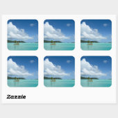 Palmboom in Bora Bora lagune vierkante sticker (Vel)