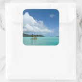 Palmboom in Bora Bora lagune vierkante sticker (Tas)