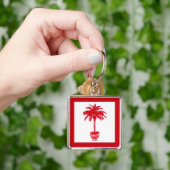 Palmboom in pot - diep rood en wit sleutelhanger (Hand)