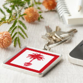 Palmboom in pot - diep rood en wit sleutelhanger (Zijkant)