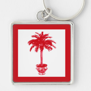Palmboom in pot - diep rood en wit sleutelhanger