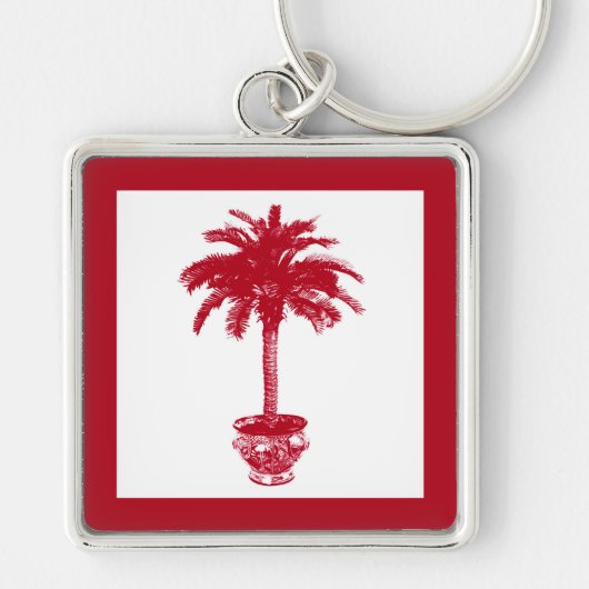 Palmboom in pot - diep rood en wit sleutelhanger (Voorkant)