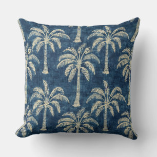 Palmboom Indigo Blauw & Crème Worp Kussen